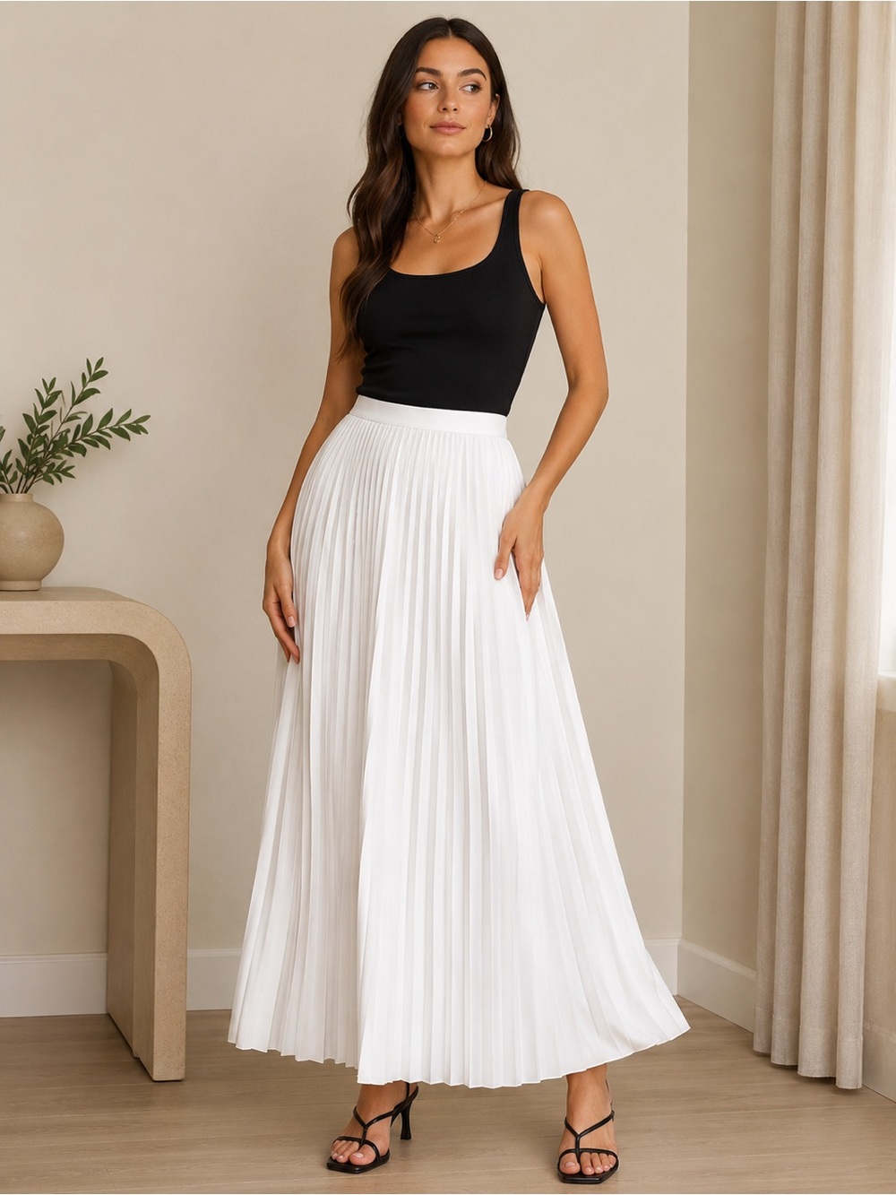 Theory White Pleated Midi Skirt 32in